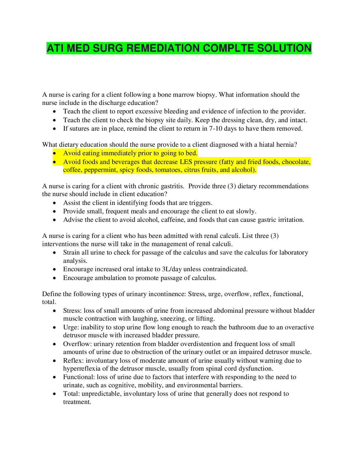 Preview image for ATI MED SURG REMEDIATION COMPLTE SOLUTION: LATEST-2021, COMPLETE GUIDE